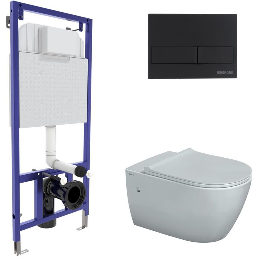 Комплект Berges Novum, кнопка L5 Soft Touch черная, унитаз Mascon Rimless, сиденье Toma Slim, 043217