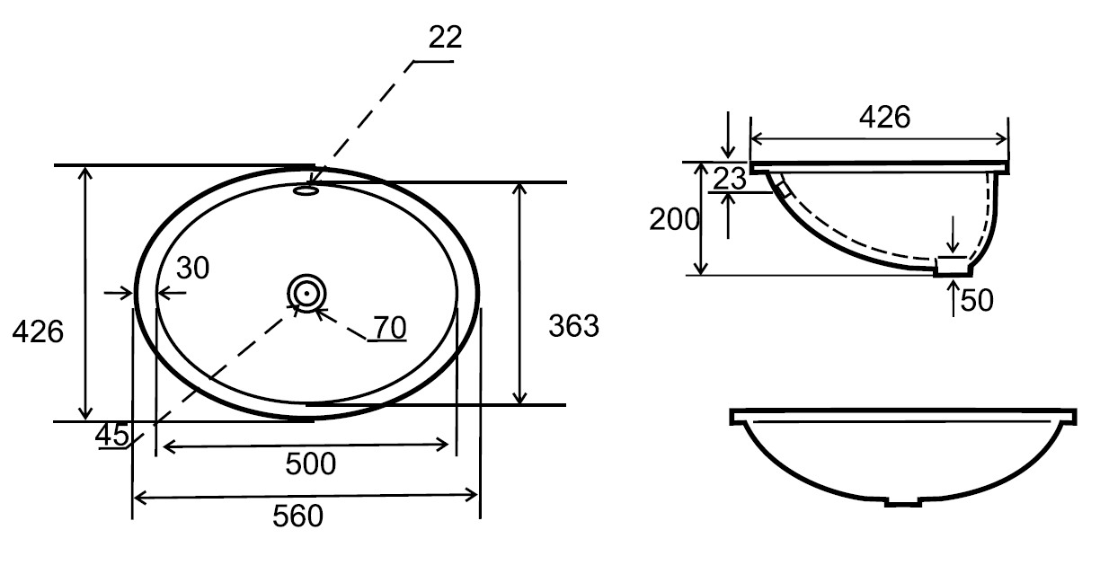 Врезной умывальник Uptrend Coma 56x42.6, TR4008
