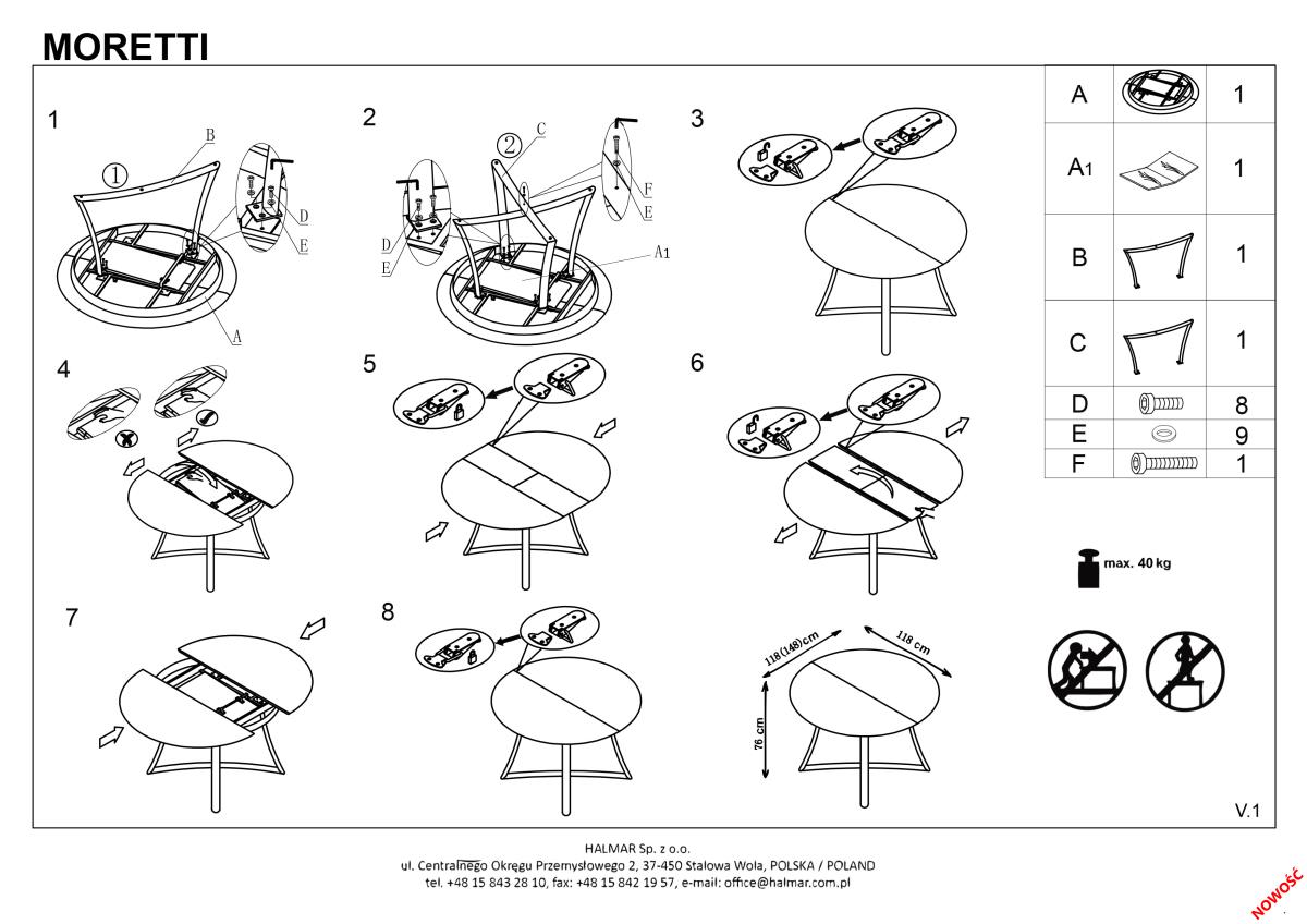 Стол обеденный Halmar Moretti, расладной дуб натуральный/черный, V-CH-MORETTI-ST