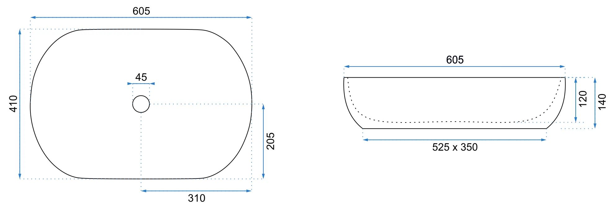 Умывальник Rea Cleo Black Matt 60.5x41, REA-U0035