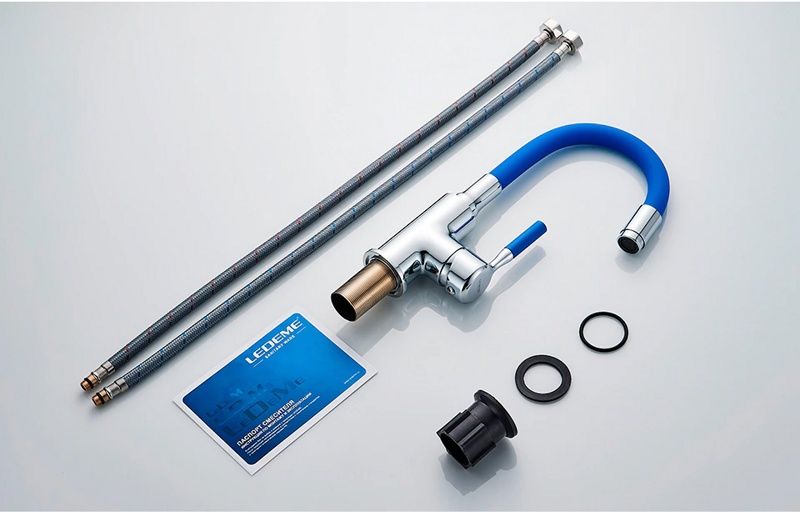 Смеситель для умывальника с гибким изливом синий/хром Ledeme L1399-6