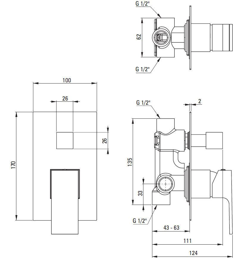 Смеситель скрытого монтажа 2 функции Deante Anemon, BBZ_044P