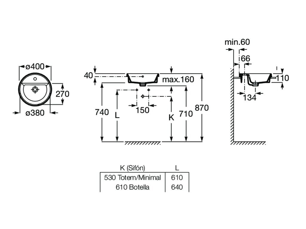 Умывальник врезной Roca The Gap Round 40x40, A3270Y4000