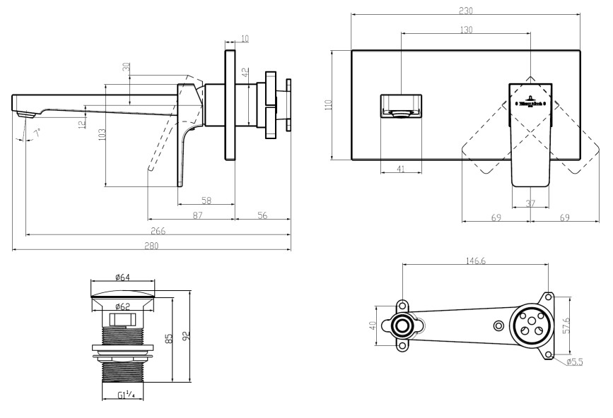Смеситель для умывальника однорычажный Villeroy & Boch Architectura Square, TVW12500300061