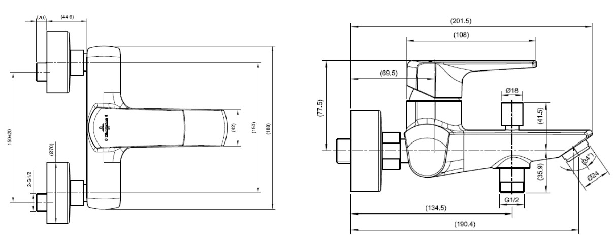 Смеситель для ванны Villeroy & Boch Subway 2.0 однорычажный, TVT10200300061