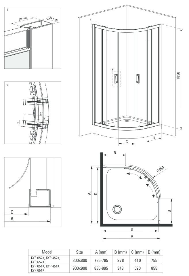 Кабина полукруглая Deante Funkia, черный профиль