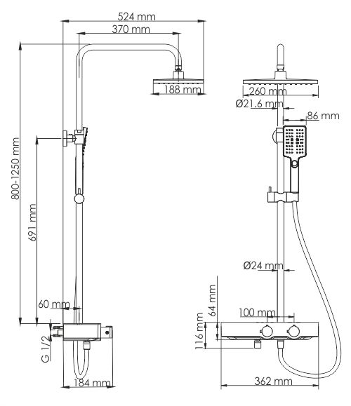 Душевой комплект с термостатическим смесителем WasserKRAFT Thermo, A11401
