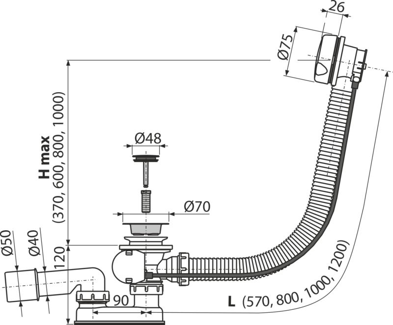 Сифон для ванны Alcaplast, A51B