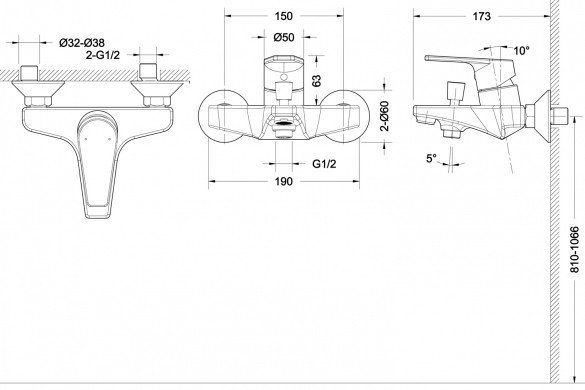 Смеситель для ванны Bravat Line F65299C-1