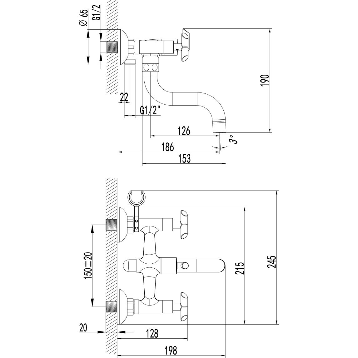 Смеситель для ванны с круглым повортным изливом 150 мм Lemark Praktica, LM7512C