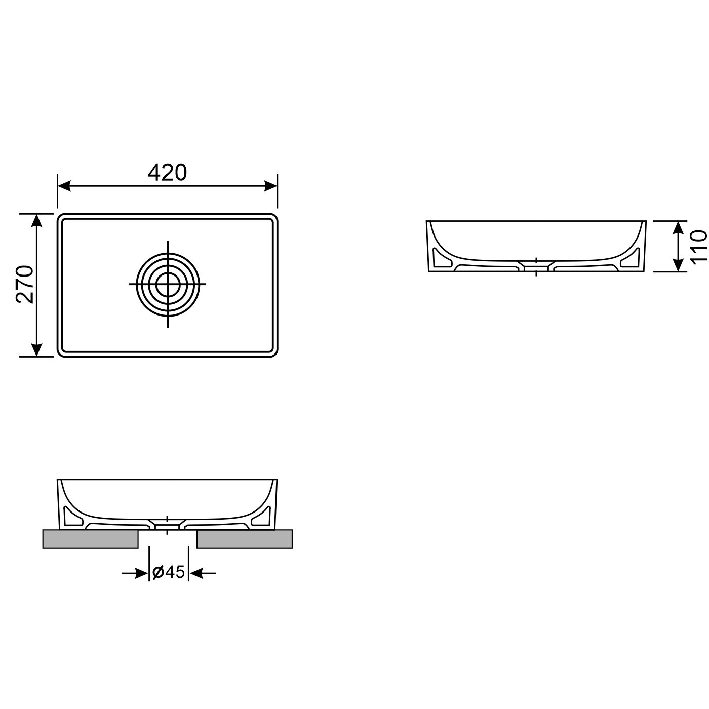 Накладная раковина Wellsee Pure BY Wellsee 42x27, 150701000