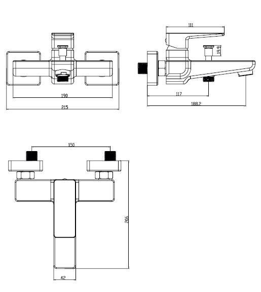 Смеситель для ванны Omnires Parma, PM7430CRВ