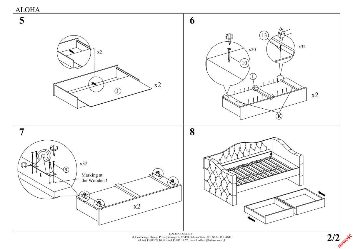 Кровать Halmar Aloha темно-зеленый 90/200, V-CH-ALOHA-LOZ-C.ZIELONY