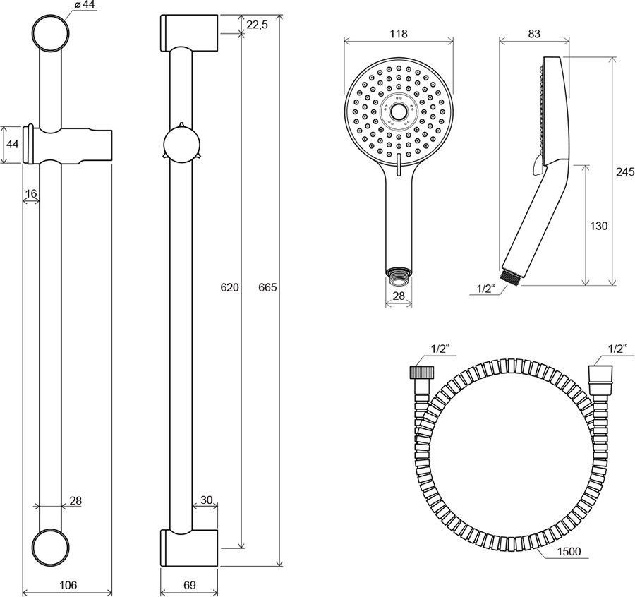 Душевой набор со штангой Ravak 922.00, X07S003