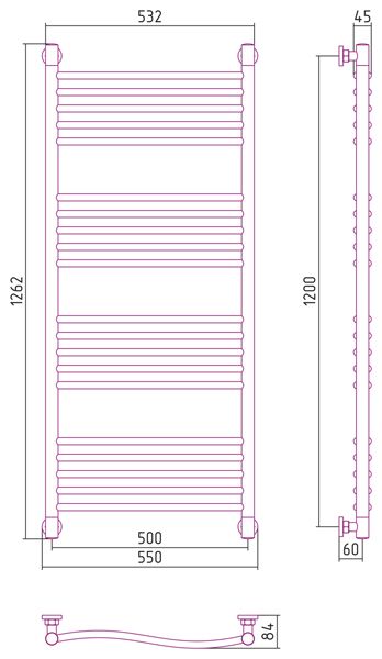 Водяной полотенцесушитель Сунержа Флюид+ 1200x500