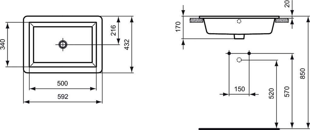 Умывальник встраиваемый Ideal Standard Strada 59, K078001