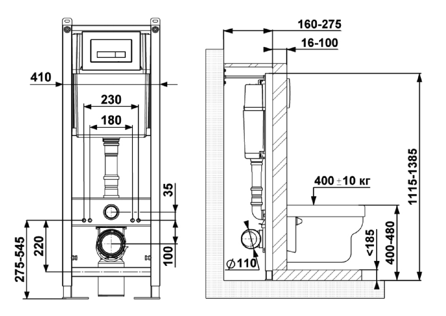 Инсталляция для скрытого монтажа унитаза Berges Atom Line 410 кнопка белая, 040339