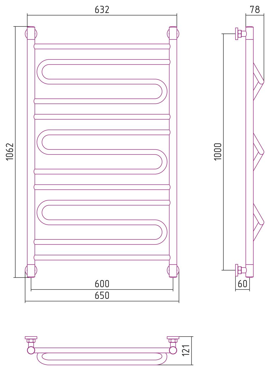 Водяной полотенцесушитель Сунержа Элегия 1000x600