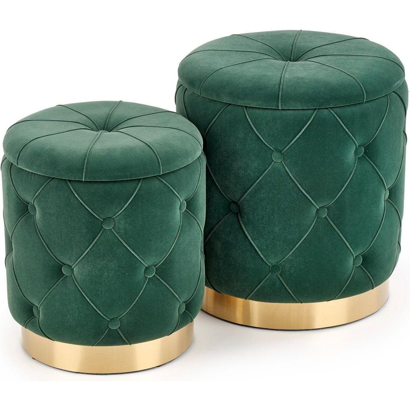 Комплект Halmar Polly (2 пуфа) темно-зеленый/золотой, V-CH-POLLY-PUFA-C.ZIELONY