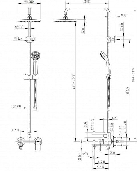 Душевая колонна со смесителем Bravat Opal C F6125183CP-A3