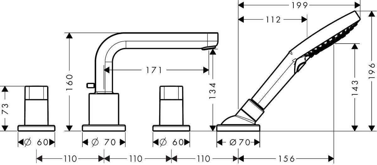Смеситель на край ванны Hansgrohe Metris S, 31446000