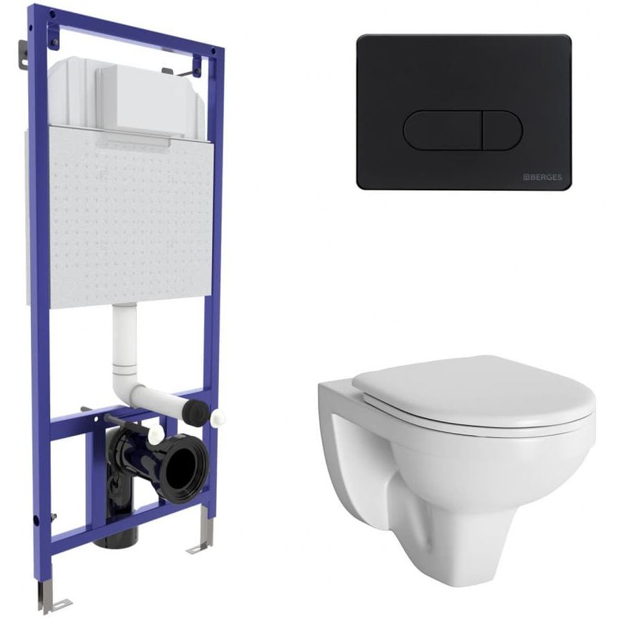 Комплект Berges Novum, кнопка D5 Soft Touch черная, унитаз Gamma, сиденье Gamma, 042418