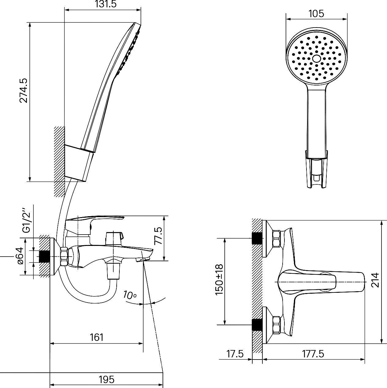 Смеситель для ванны, черный, Iddis Ray, RAYBL02i02