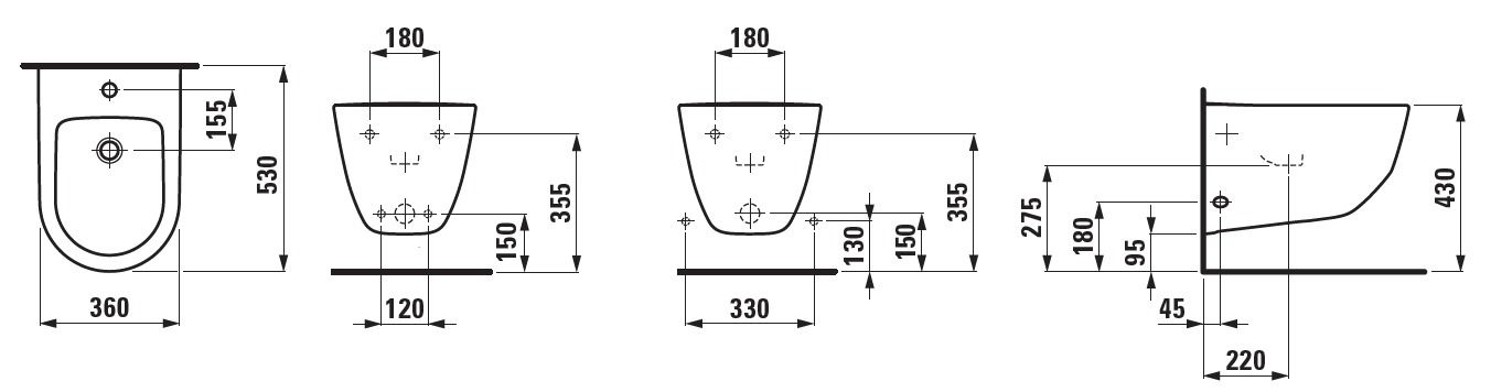 Подвесное биде Laufen Pro, покрытие LCC, 8.3095.2.400.304.1