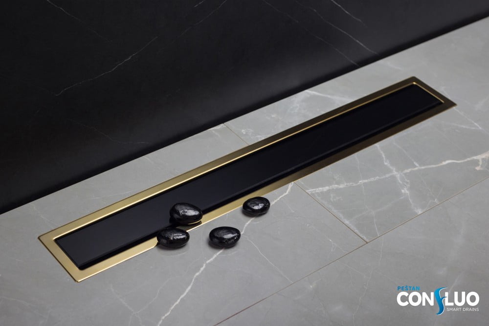 Душевой лоток Pestan Confluo Premium Line Black Glass Gold