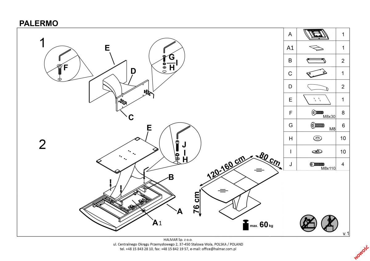 Стол обеденный Halmar Palermo, раскладной белый матовый, V-CH-PALERMO-ST