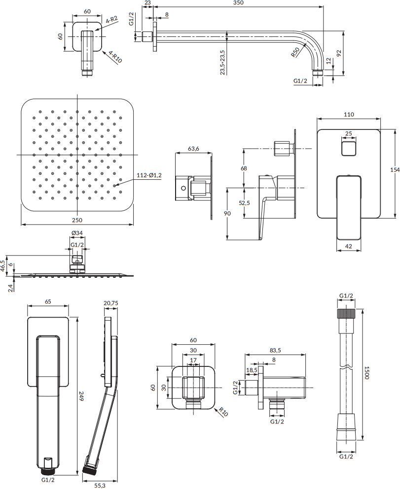 Душевая система термостатическая скрытого монтажа Omnires Parma, SYSPM21IN