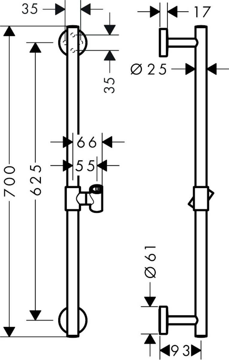 Штанга для душа Hansgrohe Unica Comfort 65 см, 26401000