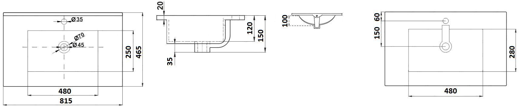 Раковина для ванной Ceramalux 81x46, 9080Е