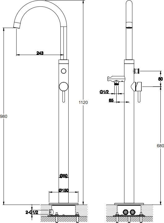 Смеситель для ванны отдельностоящий Omnires Y, Y1233CR