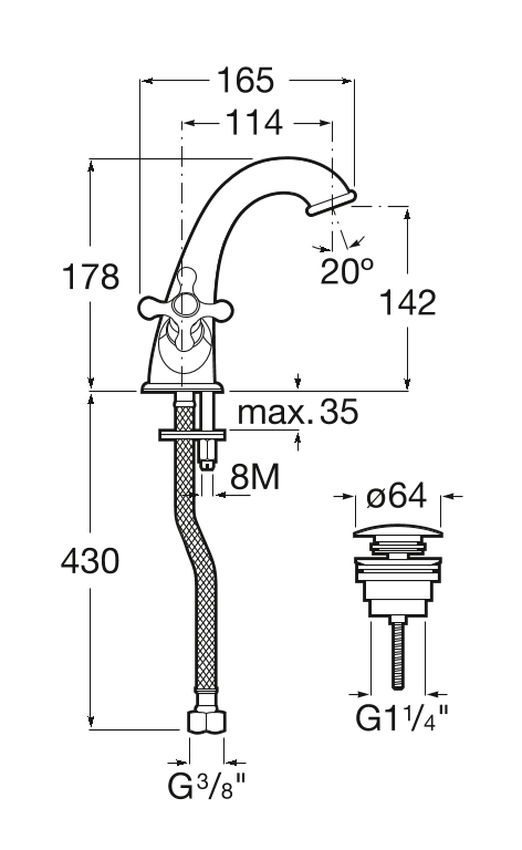 Смеситель для раковины Roca Carmen, 75A3A4BC00