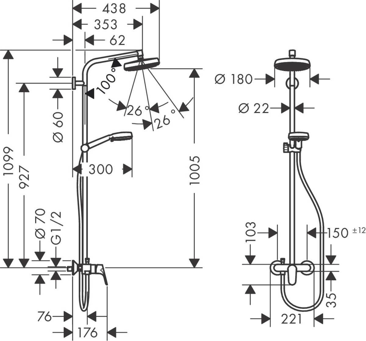 Душевая стойка со смесителем Hansgrohe Crometta 160 1 Jet Showerpipe, 27266400