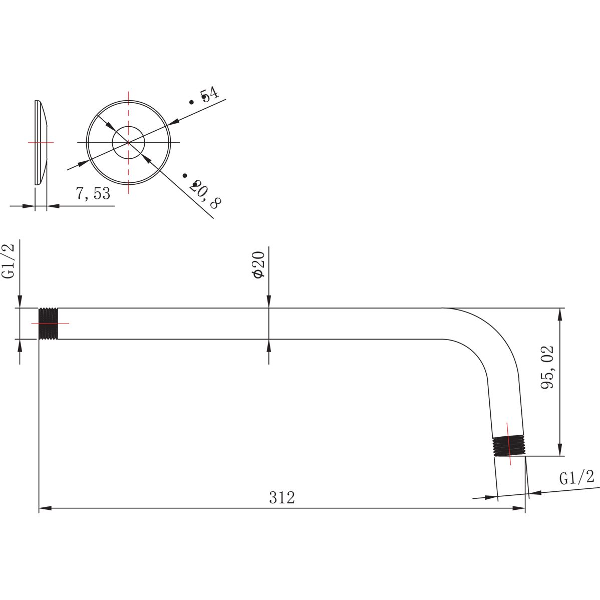 Держатель для лейки верхнего душа настенный 300 мм Lemark, LM8029C