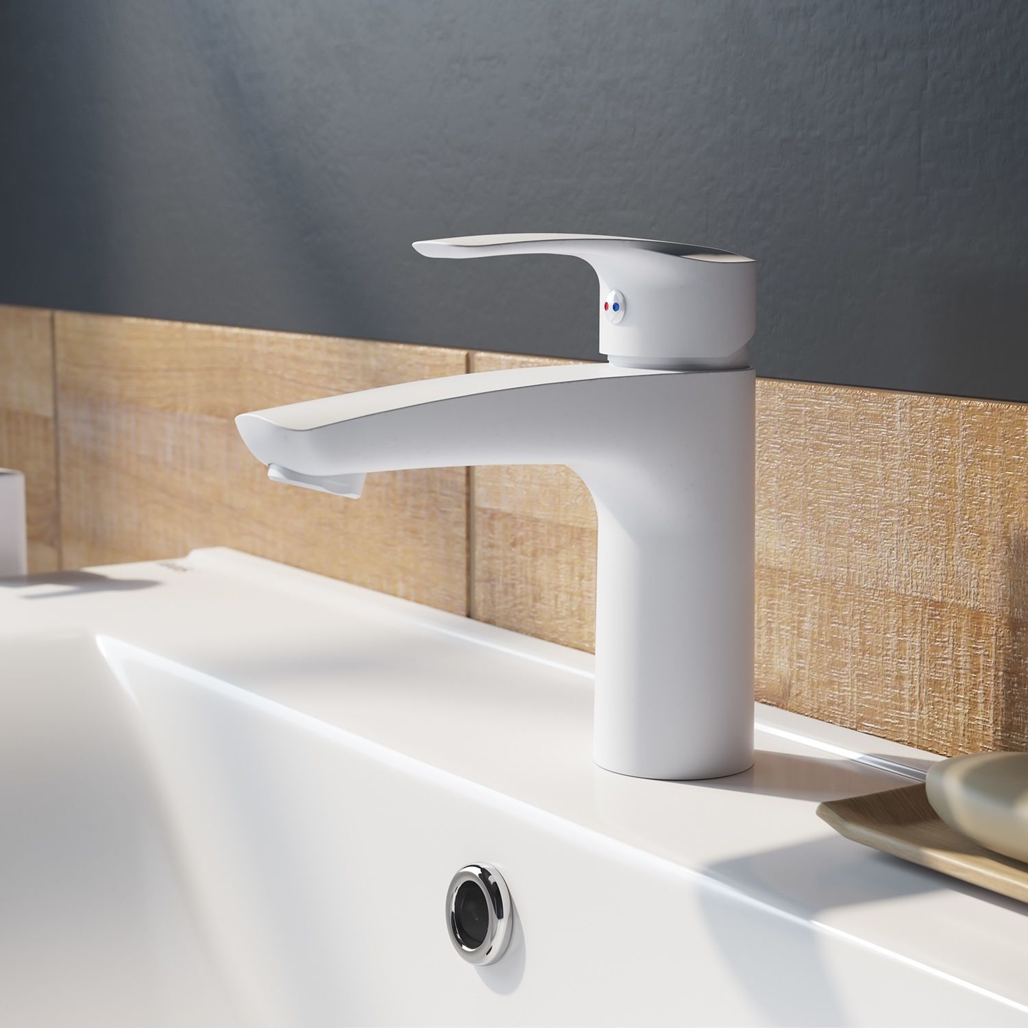 Смеситель для умывальника, белый матовый, Iddis Ray, RAYWT00i01