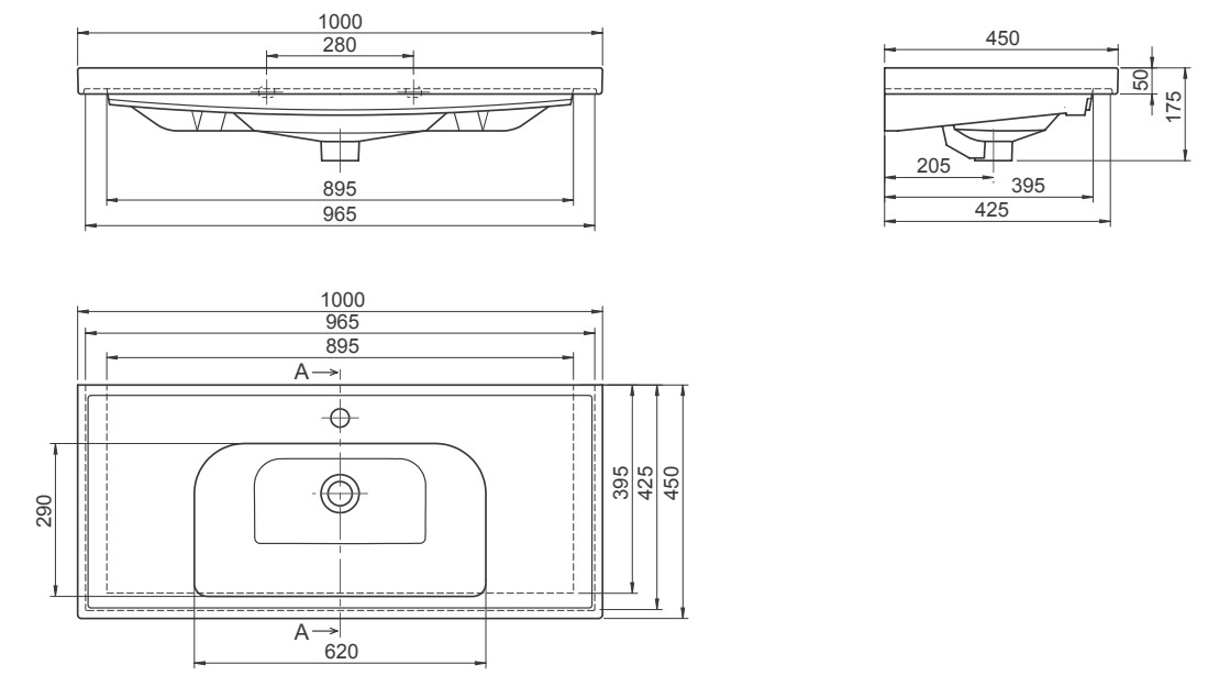 Умывальник мебельный CeraStyle Frame 80, VB015M22U00