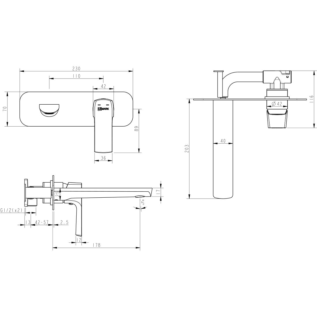 Смеситель для умывальника встраиваемый Lemark Ursus, LM7226BL