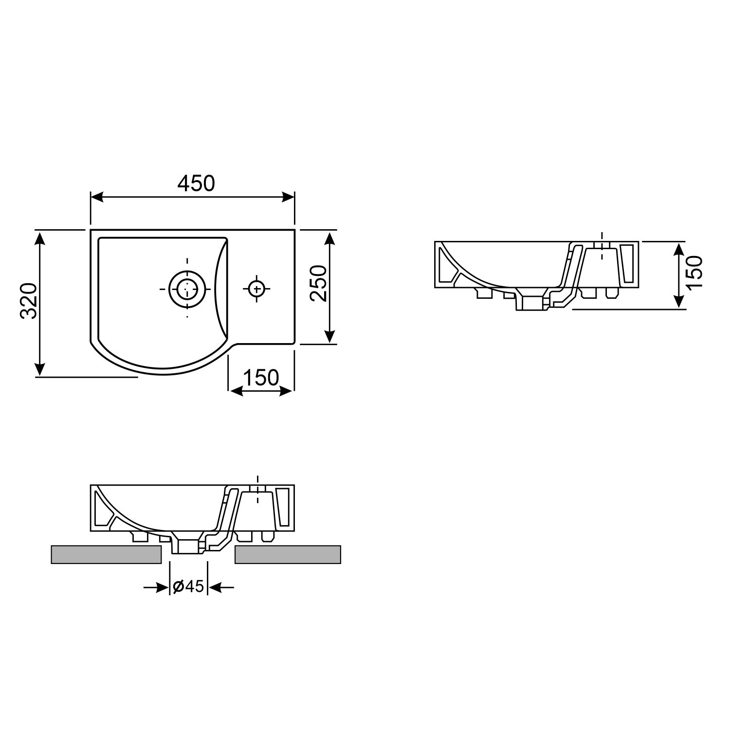 Настенная или накладная раковина Wellsee WC Area 45x32, 151807000