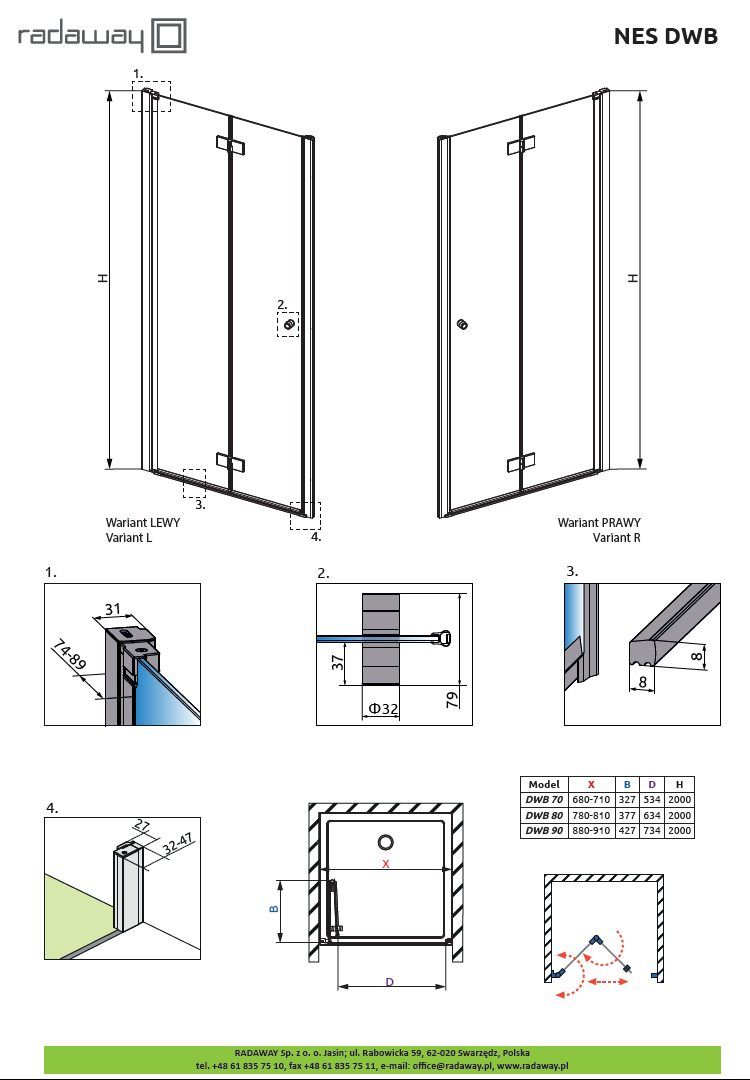 Двери в нишу Radaway Nes Black DWB