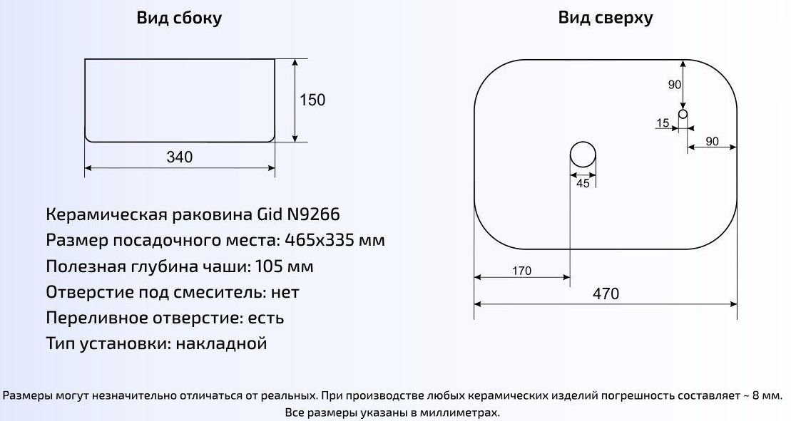 Умывальник Gid N9266 47x34, 51173