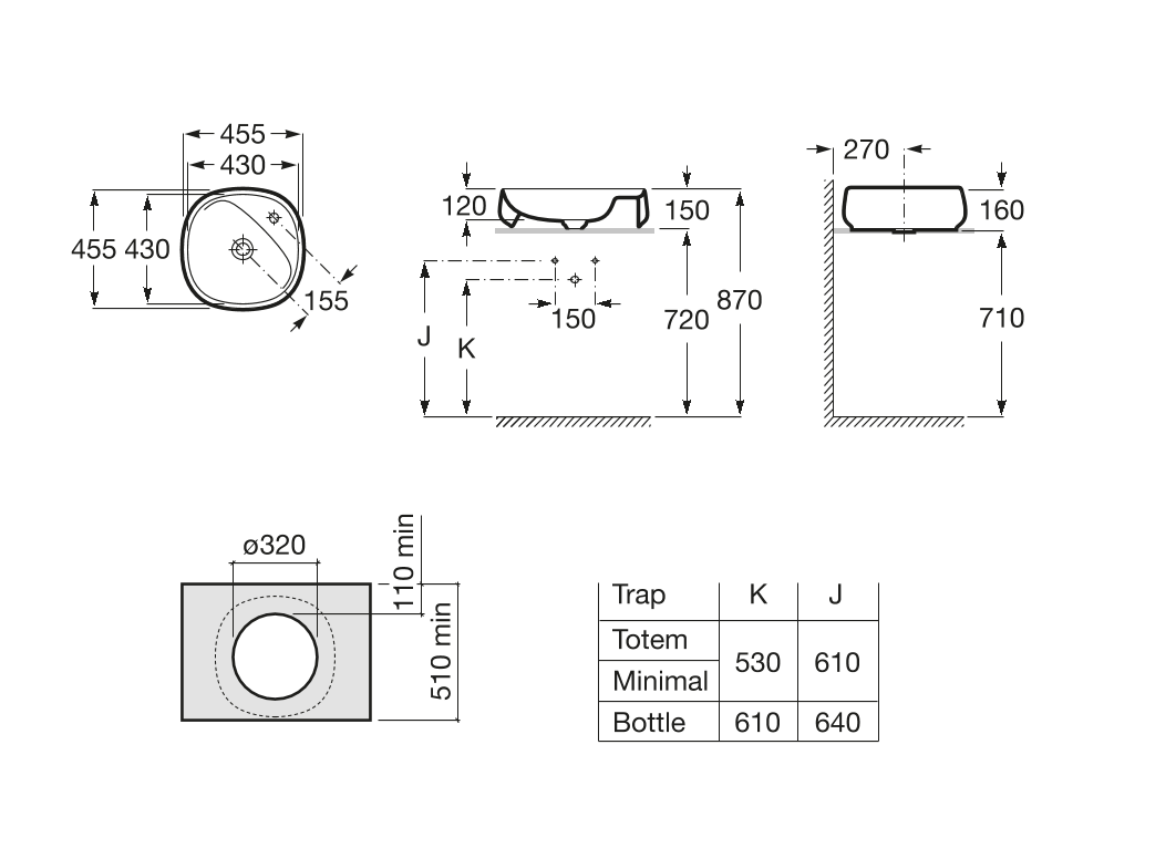 Умывальник Roca Beyond 46x46, A3270B9000