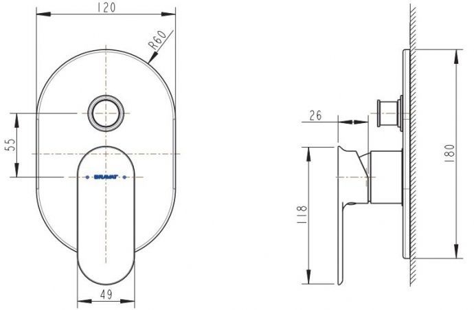 Накладка для смесителя скрытого монтажа Bravat Gina (2 функции) PB865104CP-2