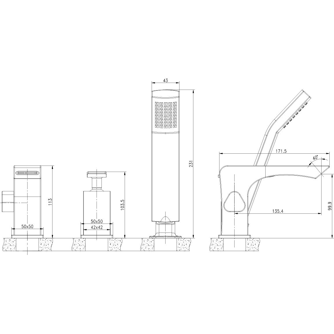 Смеситель для ванны встраиваемый на 3 отверстия с аксессуарами Lemark Contest, LM5845CW