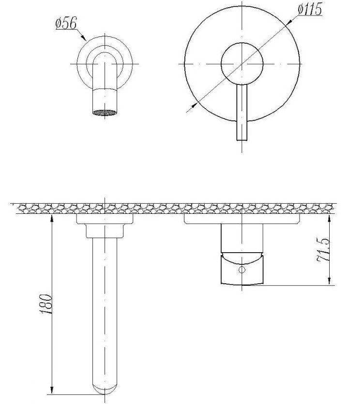 Смеситель для раковины скрытого монтажа Abber Wasser Kreis черный матовый, AF8112B