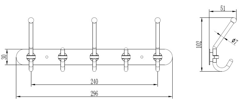 Планка с 5 крючками Ledeme L201-5