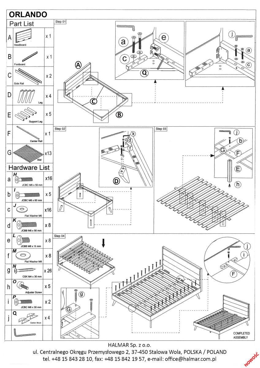 Кровать Halmar Orlando серый/орех 160/200, V-CH-ORLANDO-LOZ