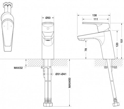 Смеситель для умывальника Bravat Line F15299C-1